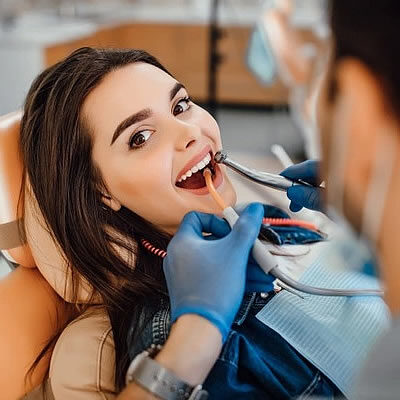 Woman smiling during dental checkup