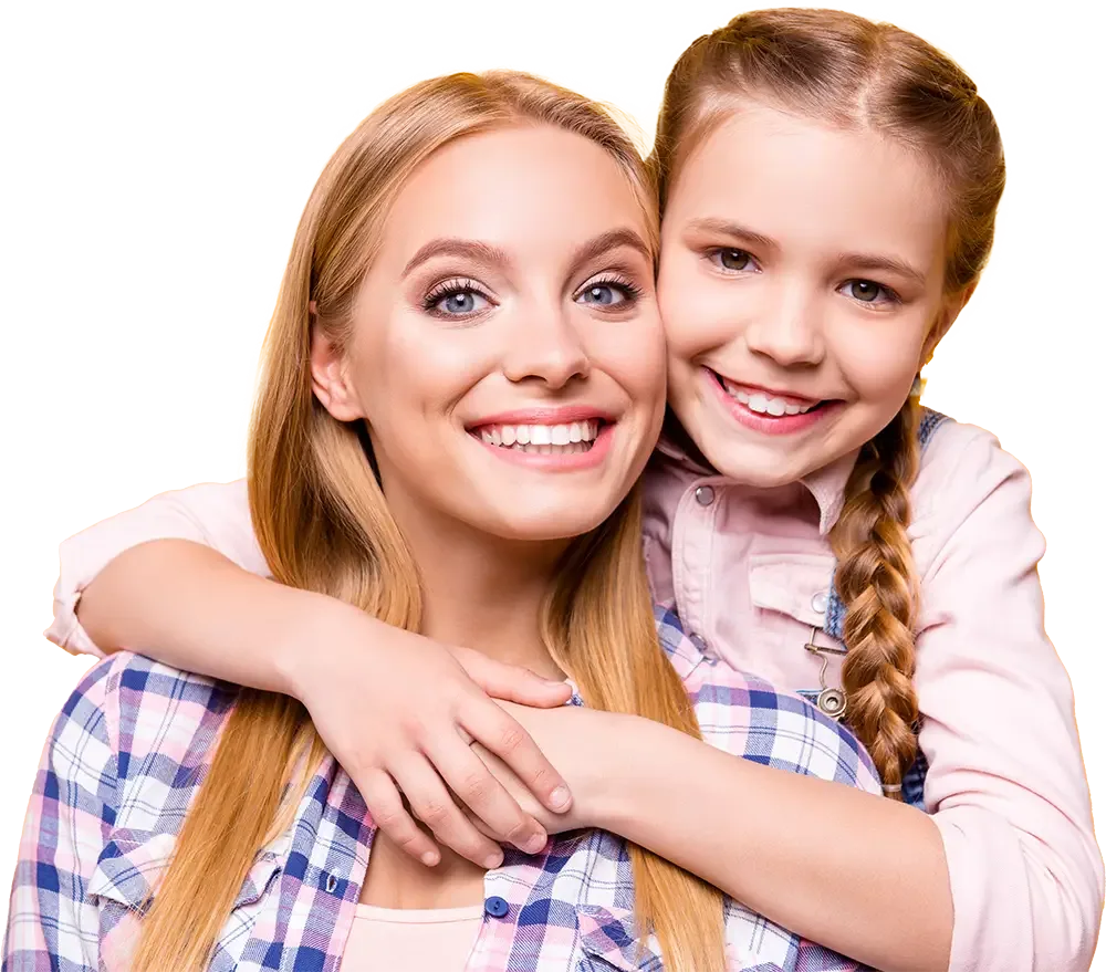 Mother and daughter with healthy smiles