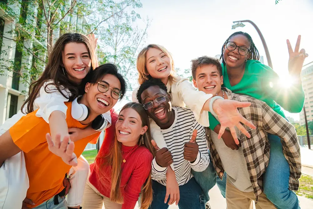 Active teens with protected smiles on the field